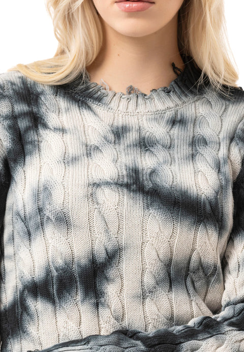 WP268 Women’s Knitted Sweater – Sweater with Tie-Dye Pattern & Ribbed Texture | Modern Casual Look for Everyday & Streetwear