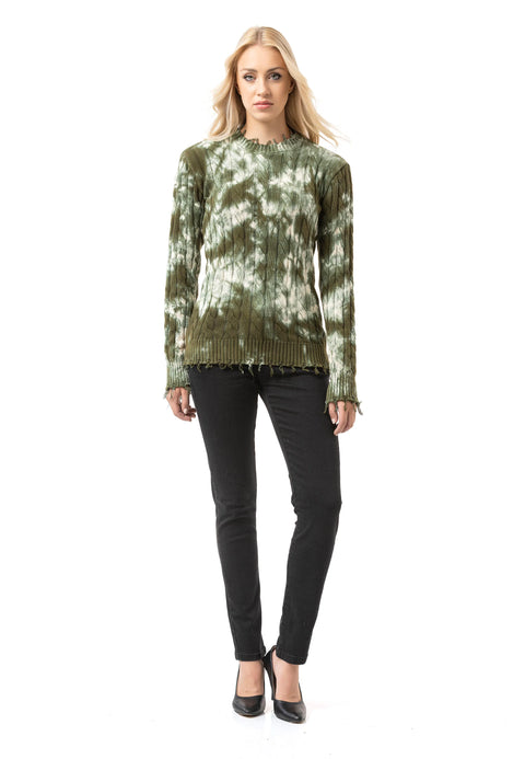 WP268 Women’s Knitted Sweater – Sweater with Tie-Dye Pattern & Ribbed Texture | Modern Casual Look for Everyday & Streetwear