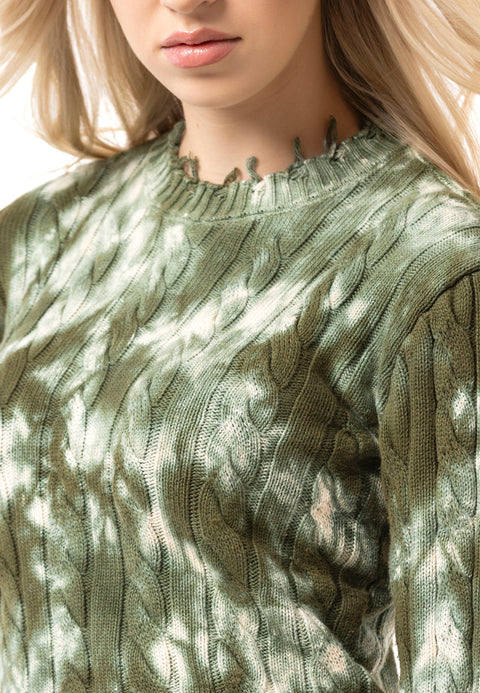 WP268 Women’s Knitted Sweater – Sweater with Tie-Dye Pattern & Ribbed Texture | Modern Casual Look for Everyday & Streetwear