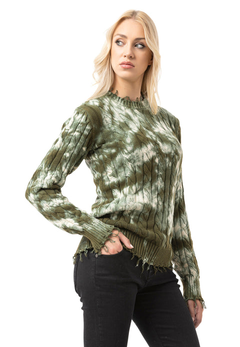 WP268 Women’s Knitted Sweater – Sweater with Tie-Dye Pattern & Ribbed Texture | Modern Casual Look for Everyday & Streetwear