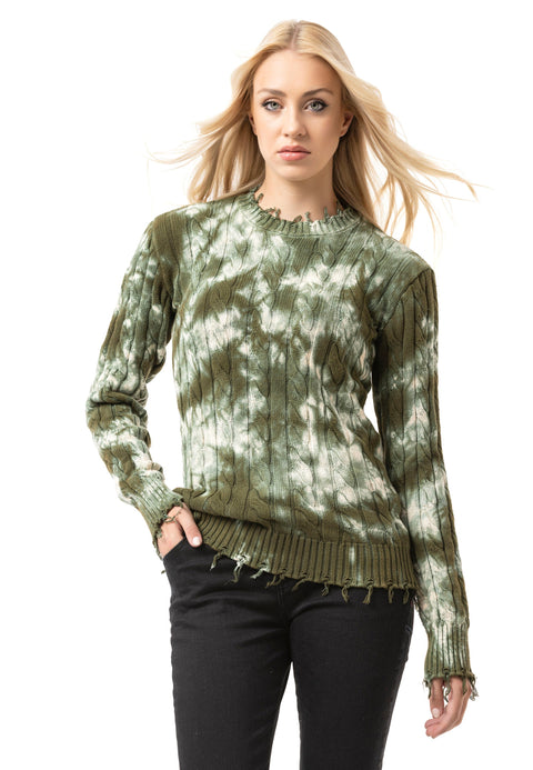 WP268 Women’s Knitted Sweater – Sweater with Tie-Dye Pattern & Ribbed Texture | Modern Casual Look for Everyday & Streetwear