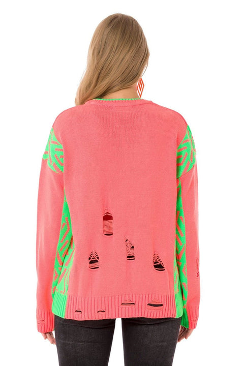 WP241 Vintage Loose Ripped Neon Sweater