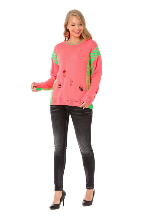 WP241 Vintage Loose Ripped Neon Sweater