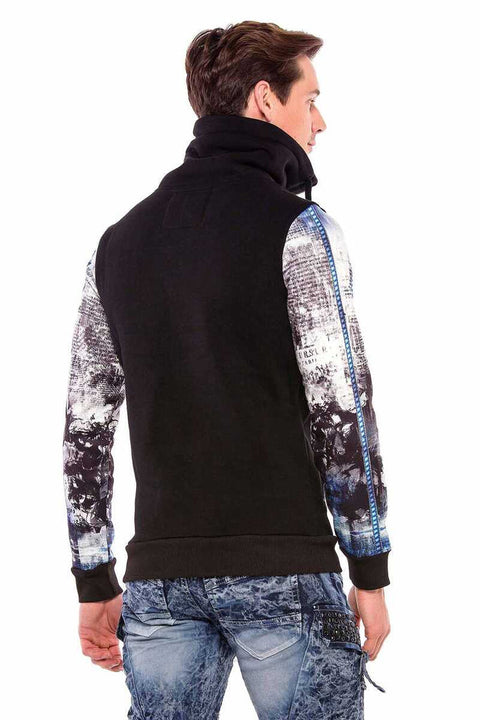 CL366 Zippered Stand-Up Collar Printed Sleeve Men's Sweatshirt