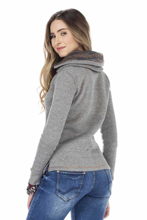 Women's Double Layer Collared Basic Sweatshirt with Pockets