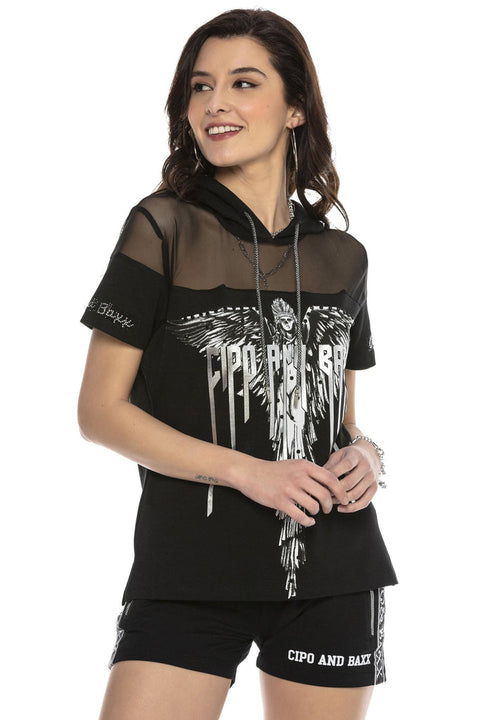 WT302 Çok Havalı Görünümde Gümüş Marka Baskılı Kadın Tişört
