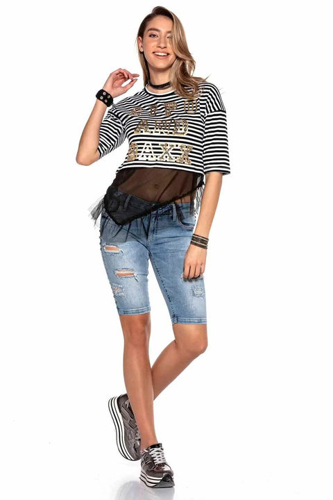 WT277 women's t-shirt with asymmetrical mesh insert