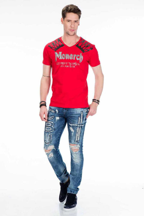 CT377 Stone Embroidered Foil Printed Men's T-Shirt