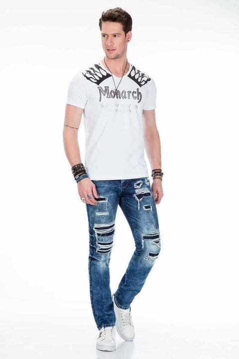 CT377 Stone Embroidered Foil Printed Men's T-Shirt