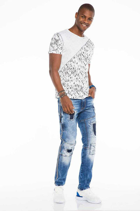 CT469 Stitched Letter Printed Slim Fit Men's T-Shirt