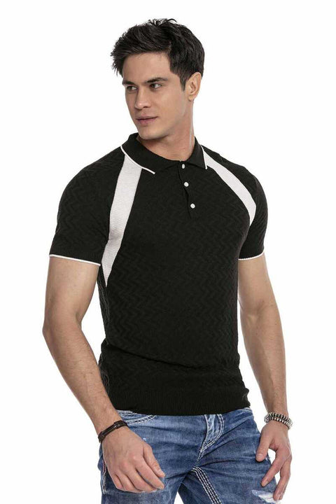 CT652 Textured Knitwear Polo Neck T-Shirt