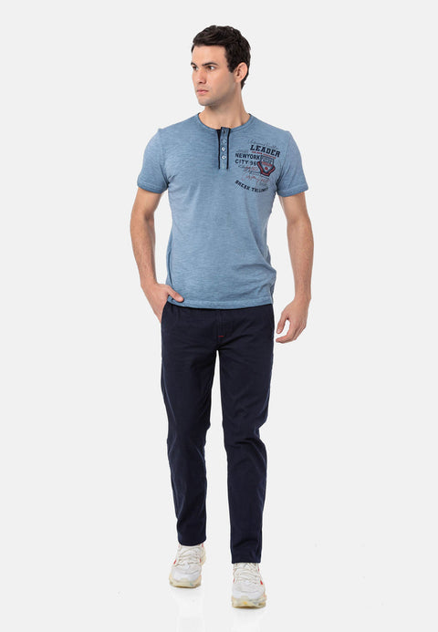 CT761 Buttoned Washed Basic T-Shirt