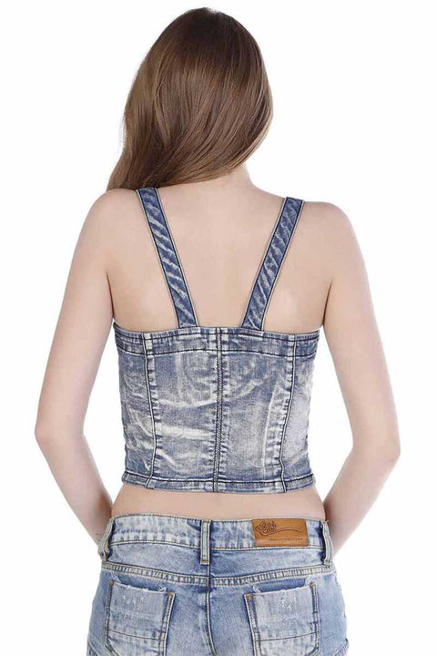 WB101 Heart Collar Strap Women's Denim Bustier