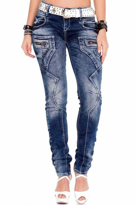 WD200B Women's Slim Fit Jean Trousers with Decorative Stitching