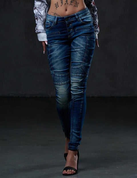 WD255 women's comfortable jeans in a biker style in Slim Fit