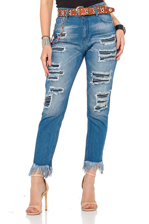 WD304 Women Comfortable Jeans with a special cut-out look