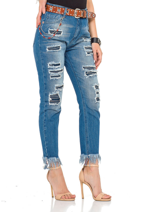 WD304 Women Comfortable Jeans with a special cut-out look