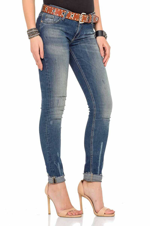 WD349 Washed Fabric Basic Women's Jean Trousers