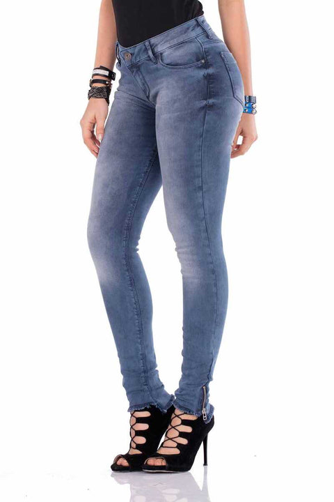 WD355 Slim Fit Women's Jean Trousers with Zippered Legs
