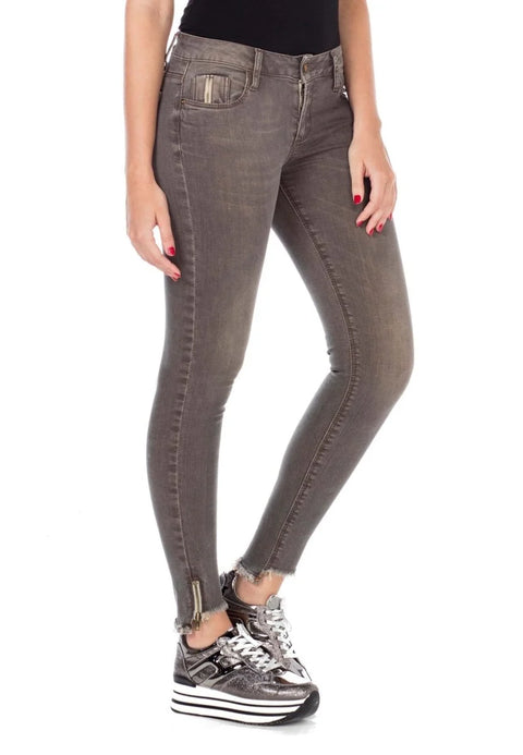 WD355 Slim Fit Women's Jean Trousers with Zippered Legs