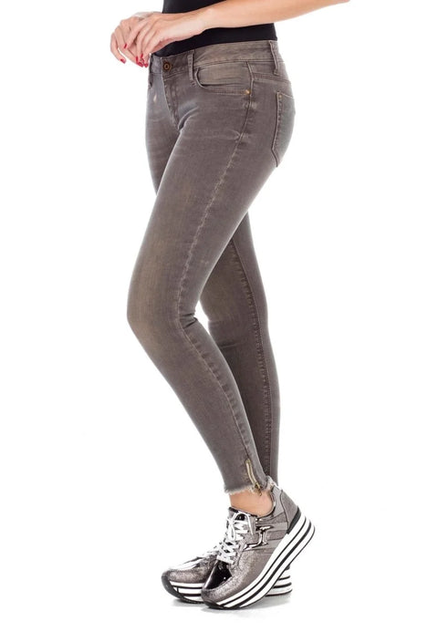 WD355 Slim Fit Women's Jean Trousers with Zippered Legs