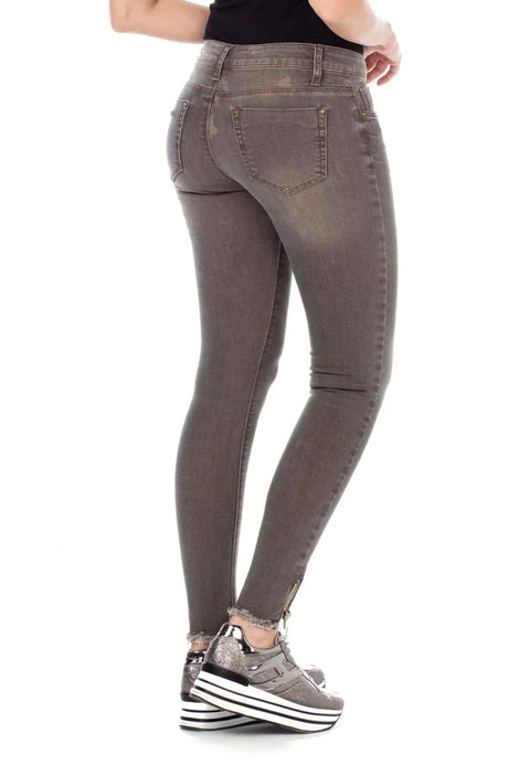 WD355 Slim Fit Women's Jean Trousers with Zippered Legs