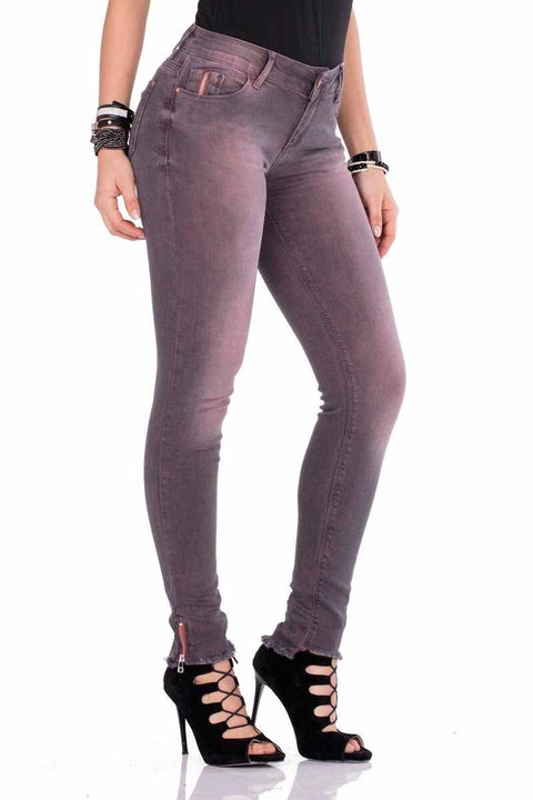 WD355 Slim Fit Women's Jean Trousers with Zippered Legs