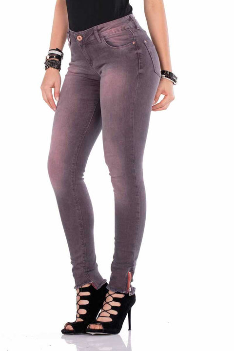 WD355 Slim Fit Women's Jean Trousers with Zippered Legs