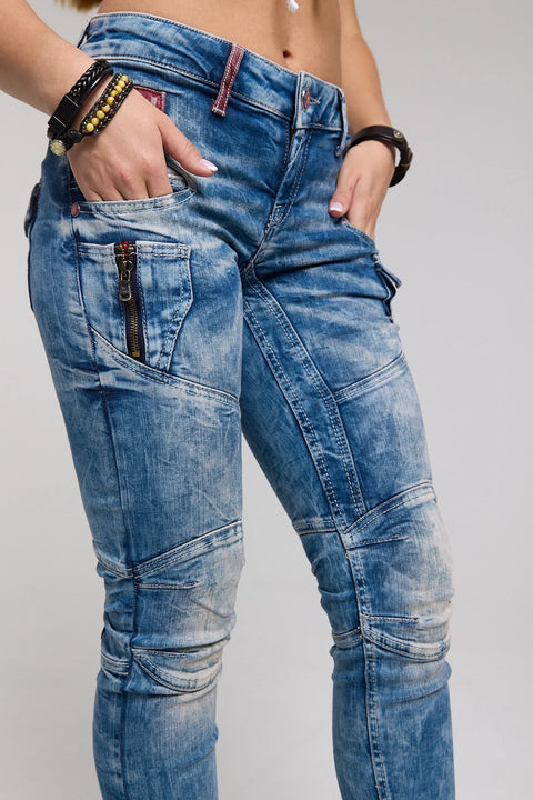 WD358 women comfortable jeans with fashionable decorative stitching