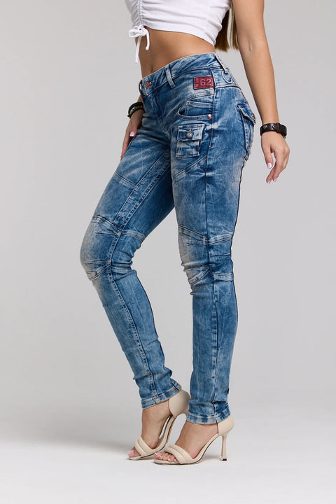 WD358 women comfortable jeans with fashionable decorative stitching