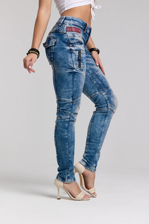 WD358 women comfortable jeans with fashionable decorative stitching