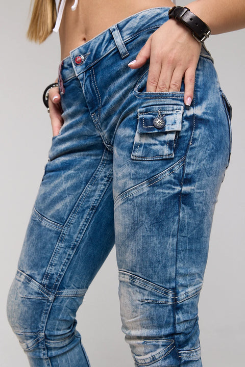 WD358 women comfortable jeans with fashionable decorative stitching
