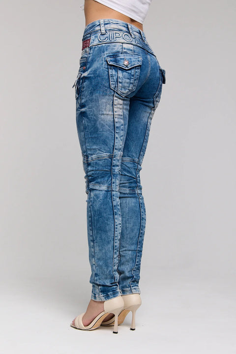 WD358 women comfortable jeans with fashionable decorative stitching