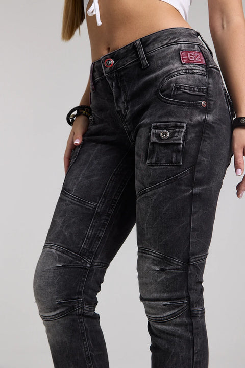 WD358 women comfortable jeans with fashionable decorative stitching