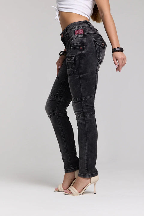 WD358 women comfortable jeans with fashionable decorative stitching