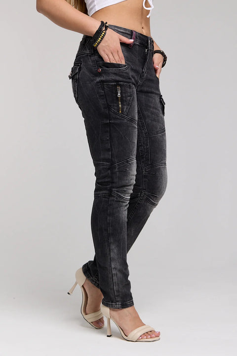 WD358 women comfortable jeans with fashionable decorative stitching