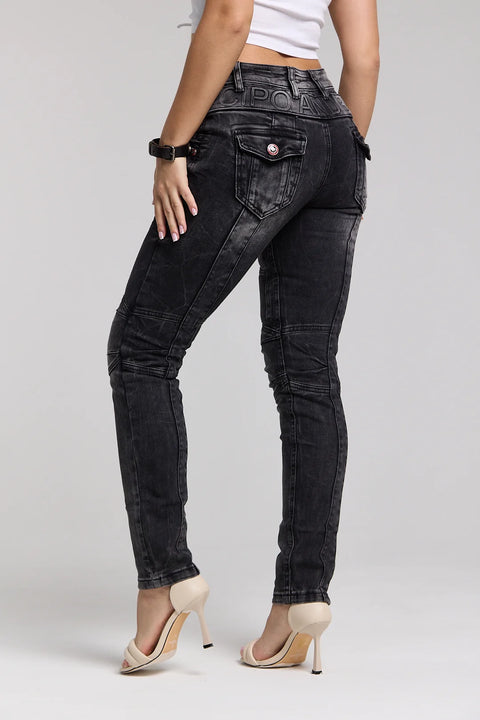 WD358 women comfortable jeans with fashionable decorative stitching