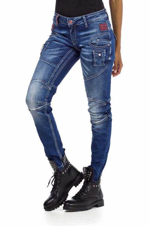 WD358 Biker Style Stitched Women's Jeans