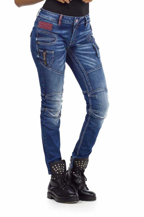 WD358 Biker Style Stitched Women's Jeans