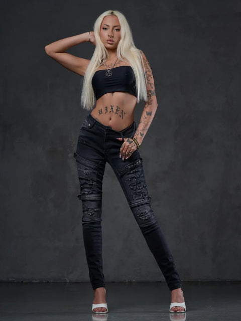 WD383 Women Skinny Jeans in a Cool Biker Look in a Skinny Fit
