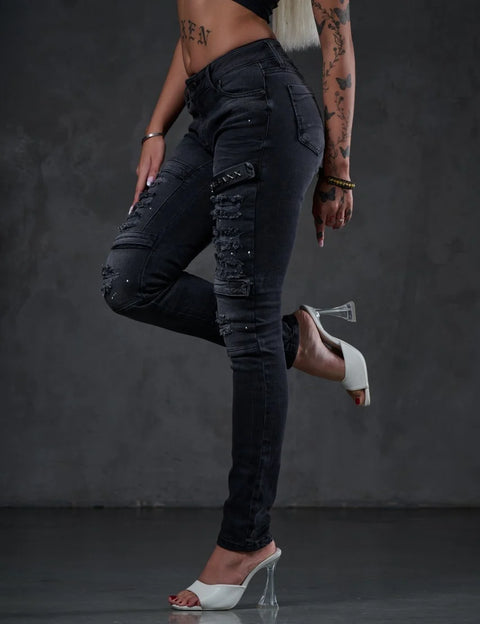 WD383 Women Skinny Jeans in a Cool Biker Look in a Skinny Fit