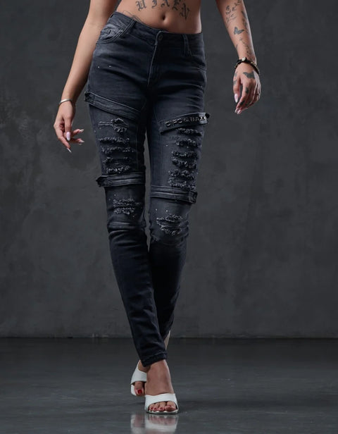 WD383 Women Skinny Jeans in a Cool Biker Look in a Skinny Fit
