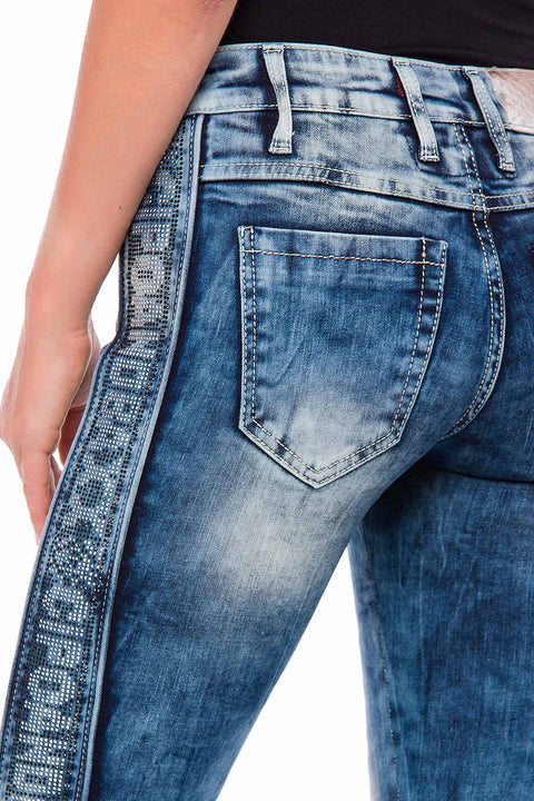 WD390 Women Slim-Fit Jeans with Side Strip in the Glitzer Look