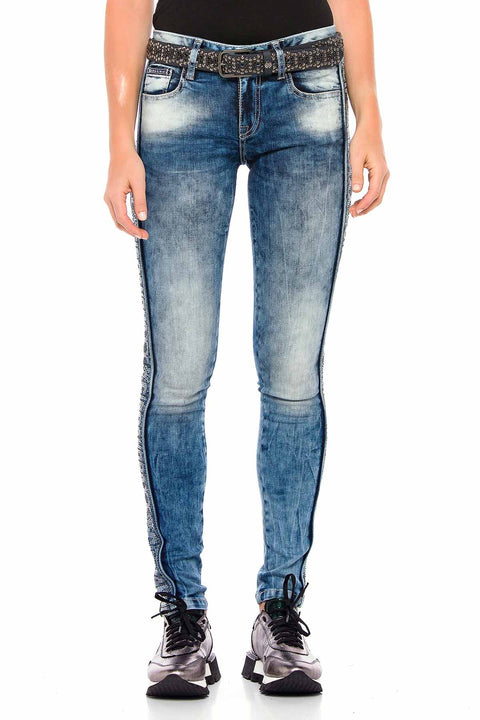 WD390 Women Slim-Fit Jeans with Side Strip in the Glitzer Look