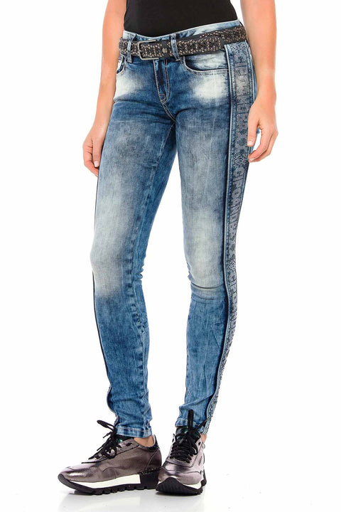 WD390 Women Slim-Fit Jeans with Side Strip in the Glitzer Look