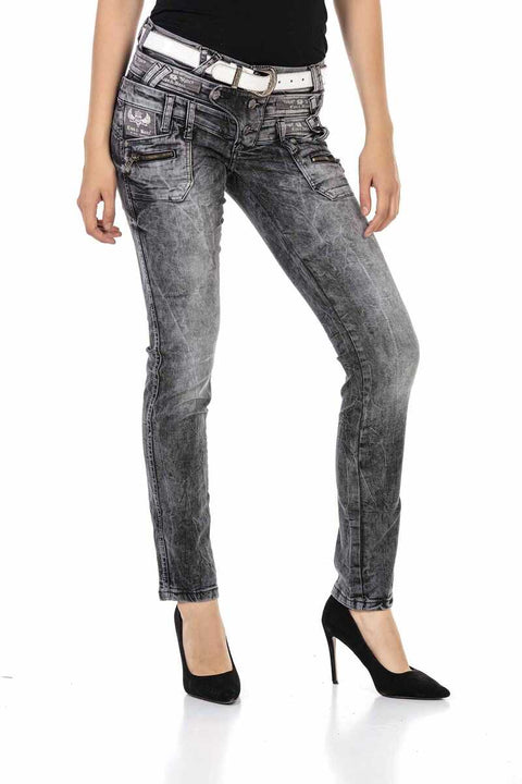 WD431 Three Layer Belt Low Waist Jeans