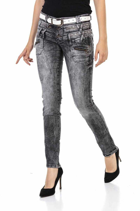 WD431 Three Layer Belt Low Waist Jeans