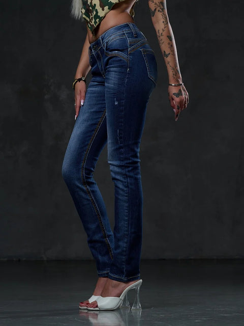 WD433 Women Slim-Fit jeans with contrast-colored seams
