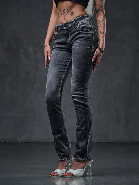 WD436 women Slim-Fit jeans with striking embroidery