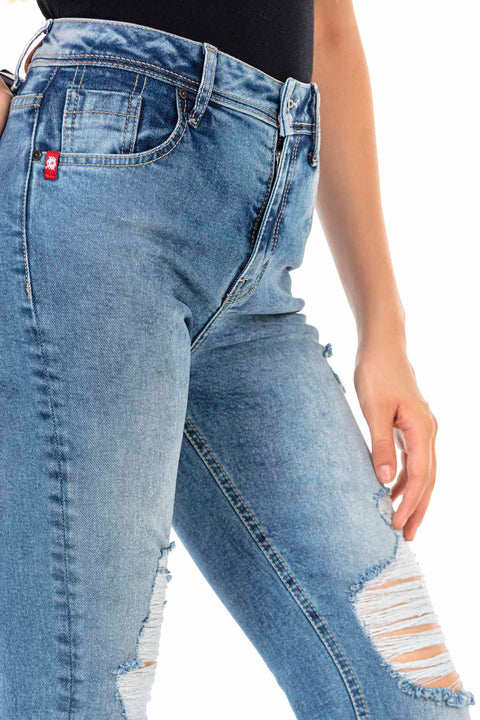 WD452 Women's Slim-Fit jeans with cool Destroyed Elements